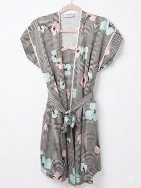 Lily of France 2pc Nightgown Robe Set Petite Plaid Floral Retro ILGWU USA Chemis
